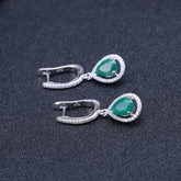 Natural Green Agate Fashion Soleste Halo Pear Shape Sterling Silver Drop Earrings for Women